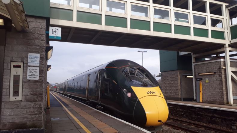 One of the new Class 800 trains at Bridgend station