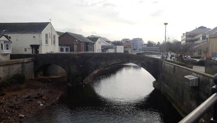 The historic bridge in the centre of Bridgend